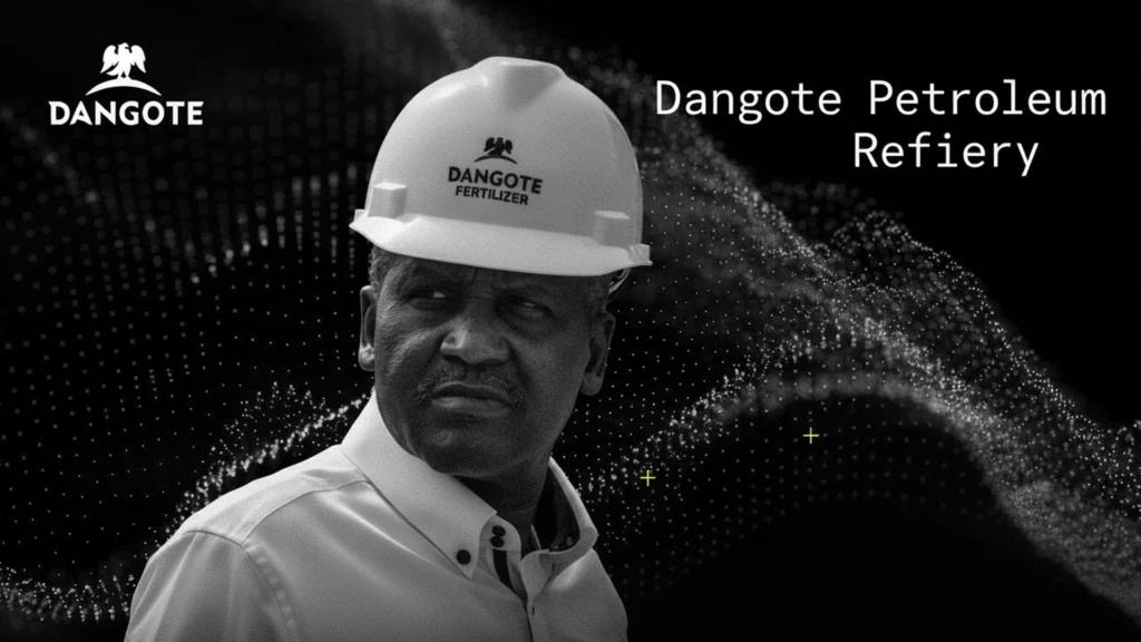 Dangote Petroleum Refinery Industrial Leadership in Africa – Tumisang Bogwasi Aliko Dangote wearing a hard hat with Dangote branding, representing leadership at the Dangote Petroleum Refinery.