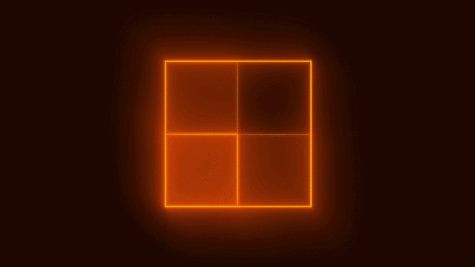 Glowing Four-Quadrant Neon Grid Animation – Tumisang Bogwasi Animated neon square divided into four equal sections glowing orange on a dark background.