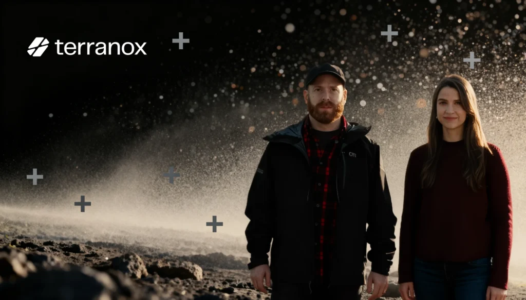 Terranox AI Is Digging for Uranium Featured – Tumisang Bogwasi Terranox founders Jade Checlair and Leeav Lipton standing in a rocky exploration environment
