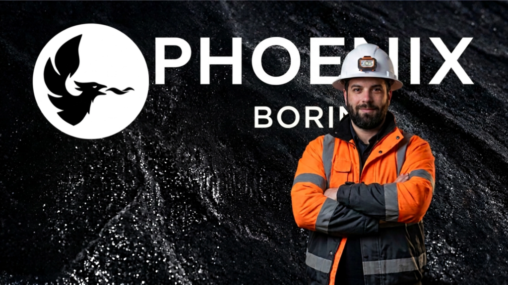 Roberto Zillante, CEO of Phoenix Boring, in high visibility workwear and a hard hat in front of the Phoenix Boring logo